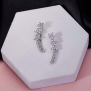 Rhodium Plated Curved Crystal Ear Cuffs