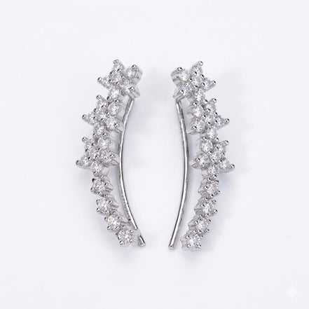 Rhodium Plated Curved Crystal Ear Cuffs