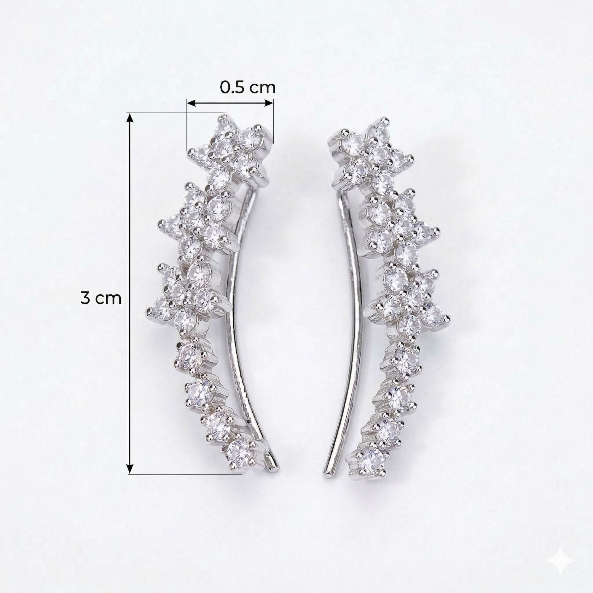 Rhodium Plated Curved Crystal Ear Cuffs