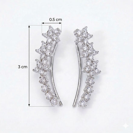 Rhodium Plated Curved Crystal Ear Cuffs