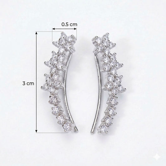 Rhodium Plated Curved Crystal Ear Cuffs