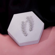 Rhodium Plated Floral Cluster Crystal Ear Cuffs