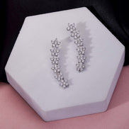 Rhodium Plated Floral Cluster Crystal Ear Cuffs