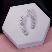 Rhodium Plated Floral Cluster Crystal Ear Cuffs
