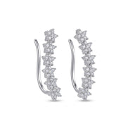 Rhodium Plated Floral Cluster Crystal Ear Cuffs