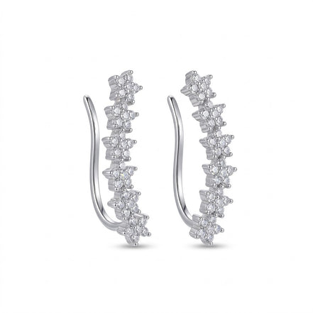 Rhodium Plated Floral Cluster Crystal Ear Cuffs