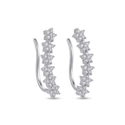 Rhodium Plated Floral Cluster Crystal Ear Cuffs