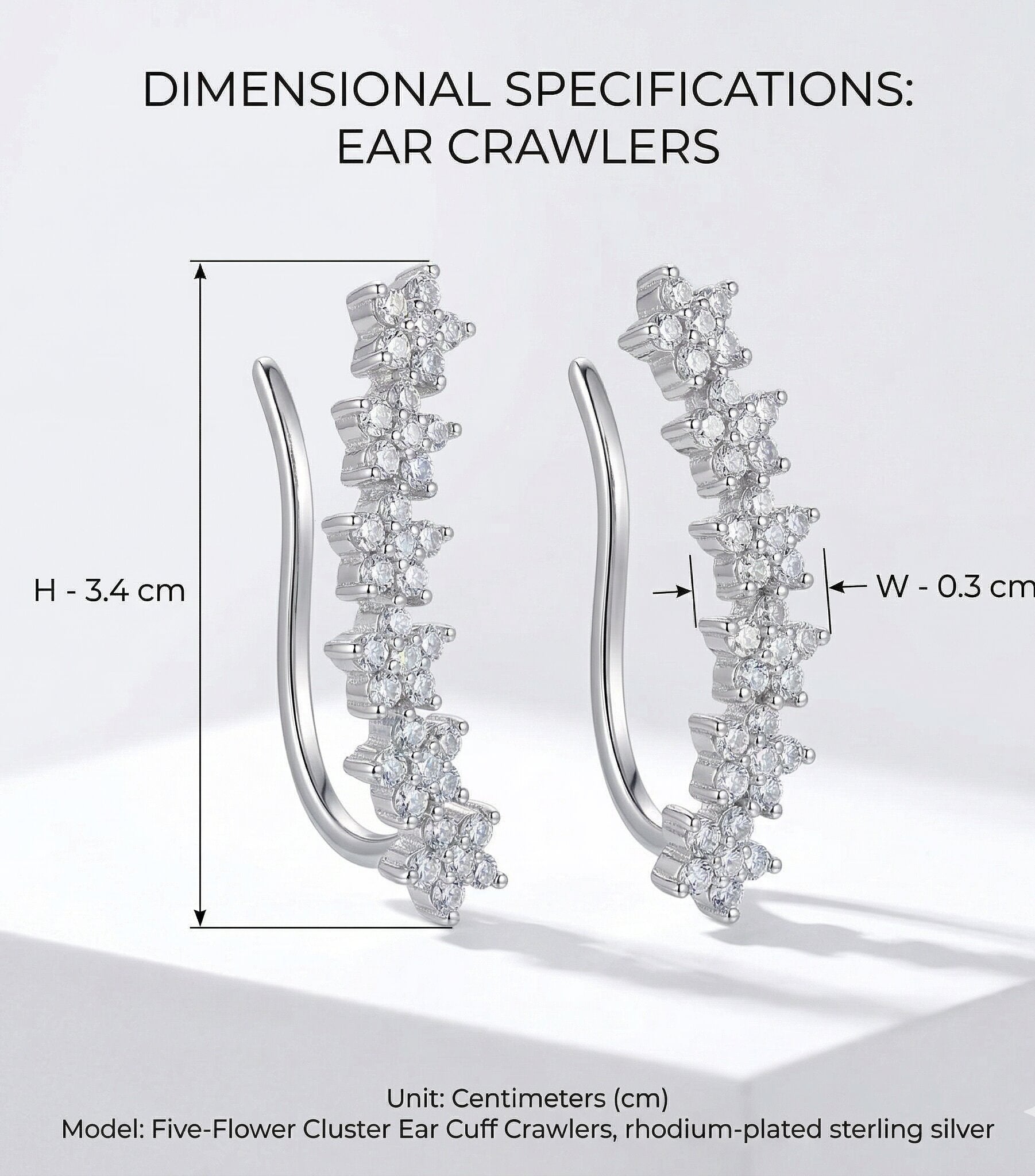 Rhodium Plated Floral Cluster Crystal Ear Cuffs