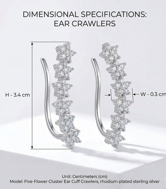 Rhodium Plated Floral Cluster Crystal Ear Cuffs