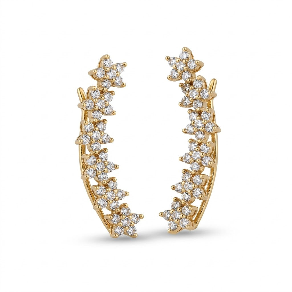 Mehendi Plated Floral Crystal Ear Cuffs