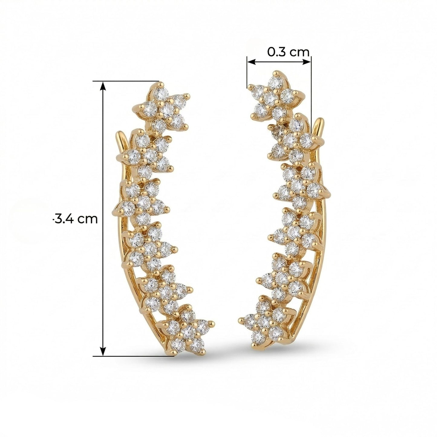 Mehendi Plated Floral Crystal Ear Cuffs