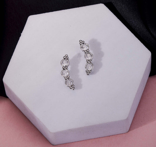 Rhodium Plated Linear Crystal Ear Cuffs