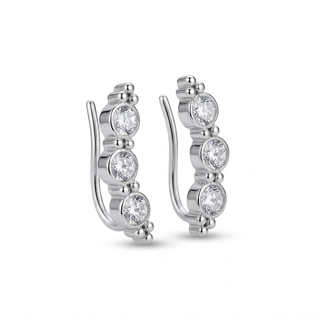 Rhodium Plated Linear Crystal Ear Cuffs