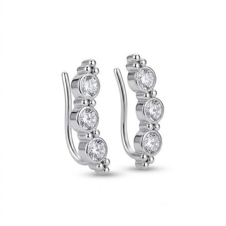 Rhodium Plated Linear Crystal Ear Cuffs