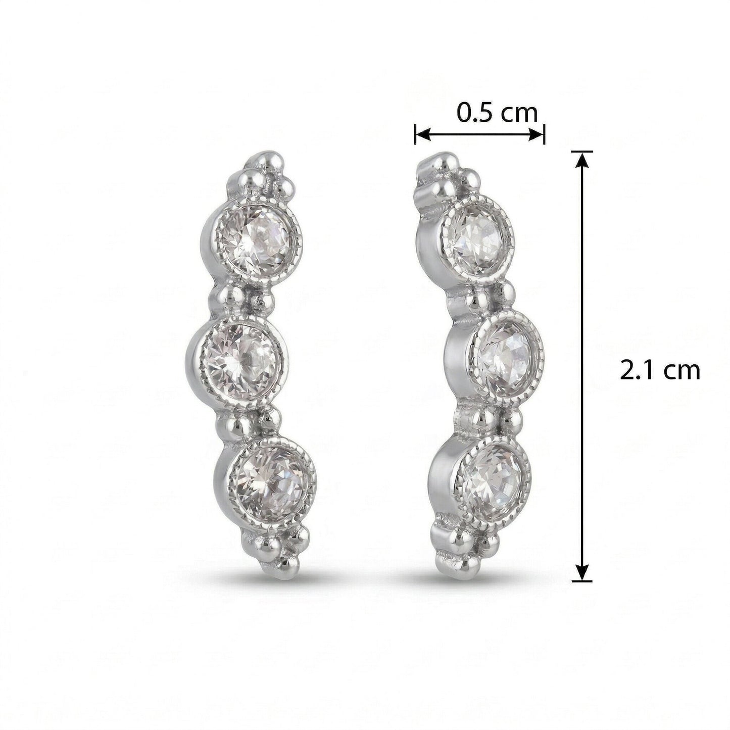 Rhodium Plated Linear Crystal Ear Cuffs
