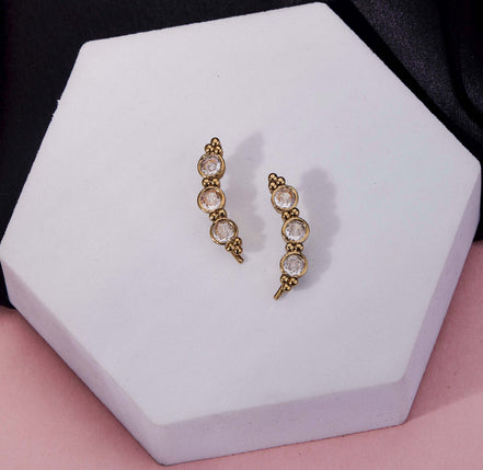 Mehendi Plated Vertical Crystal Drop Ear Cuffs