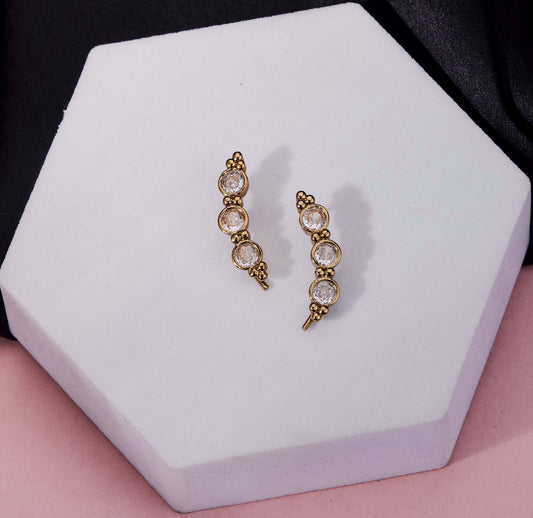 Mehendi Plated Vertical Crystal Drop Ear Cuffs