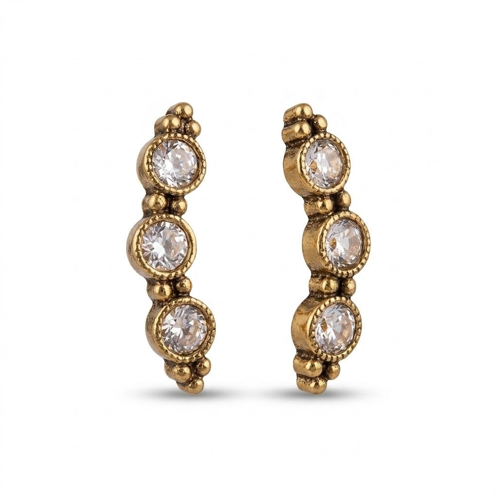 Mehendi Plated Vertical Crystal Drop Ear Cuffs