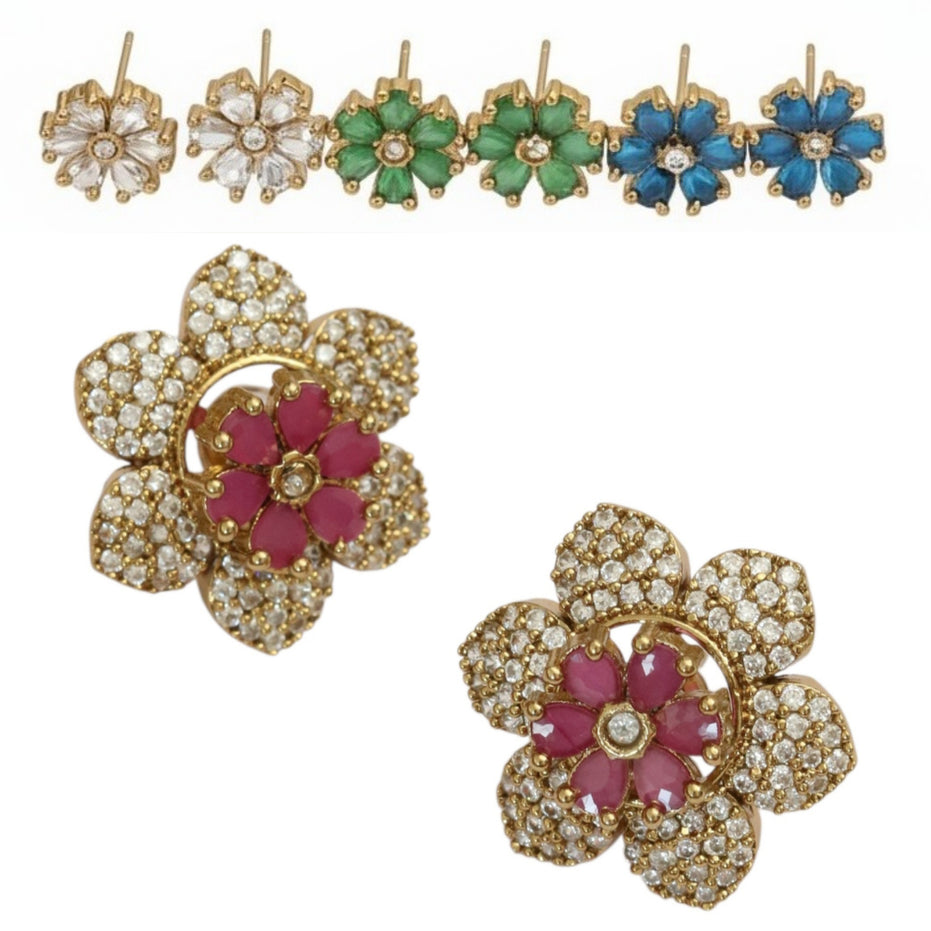 Vibrant Gemstone Floral Gleam Mehendi Plated Changeable Earrings