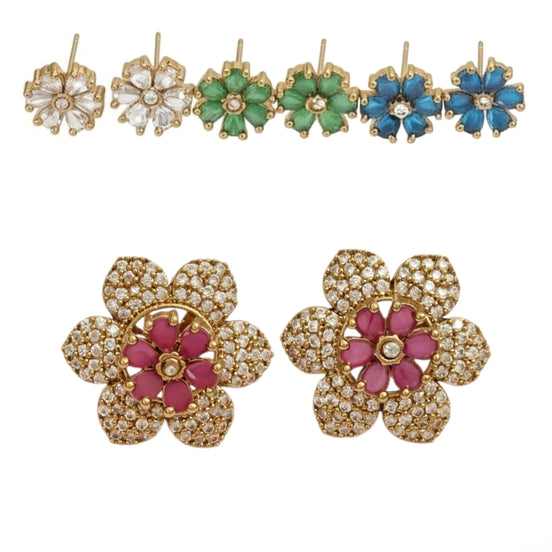Vibrant Gemstone Floral Gleam Mehendi Plated Changeable Earrings