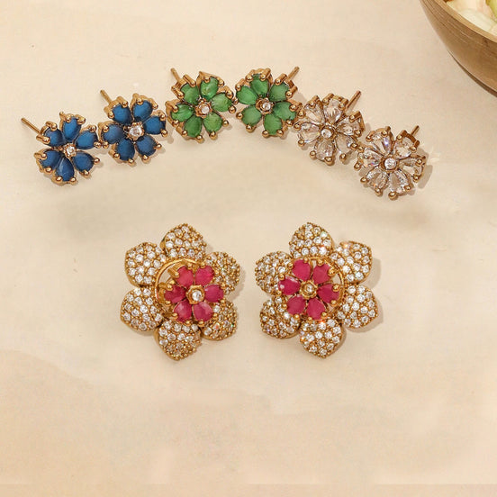 Vibrant Gemstone Floral Gleam Mehendi Plated Changeable Earrings