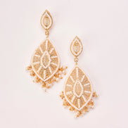 Elegant White Beaded Chandelier Gold Plated Earrings