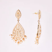 Elegant White Beaded Chandelier Gold Plated Earrings