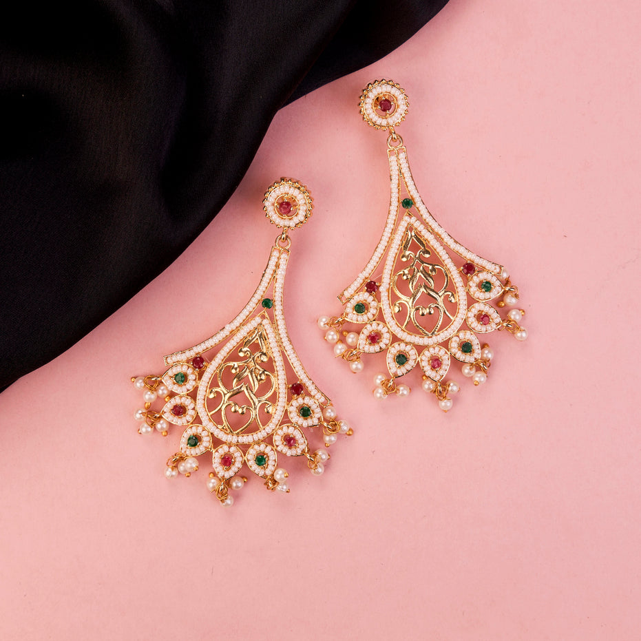 Chandbali Beaded Gold Plated Earrings