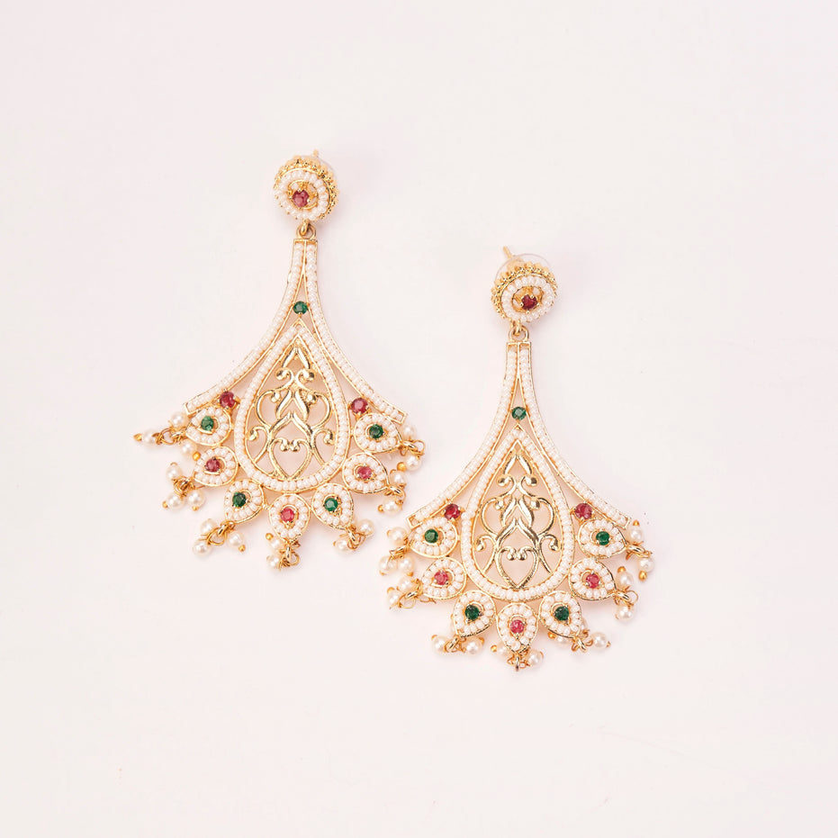 Chandbali Beaded Gold Plated Earrings