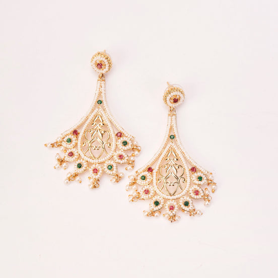 Chandbali Beaded Gold Plated Earrings