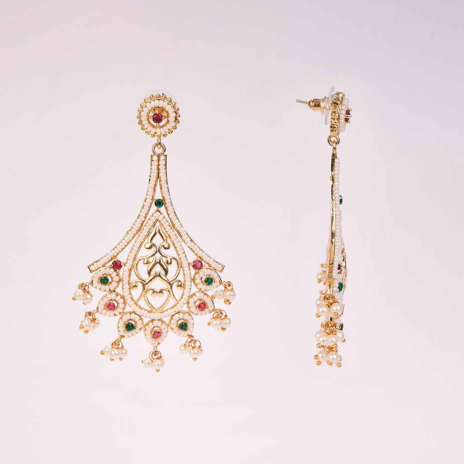 Chandbali Beaded Gold Plated Earrings