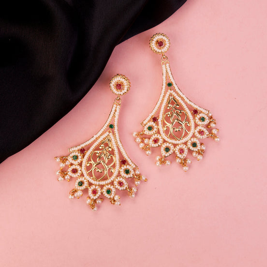 Chandbali Beaded Gold Plated Earrings