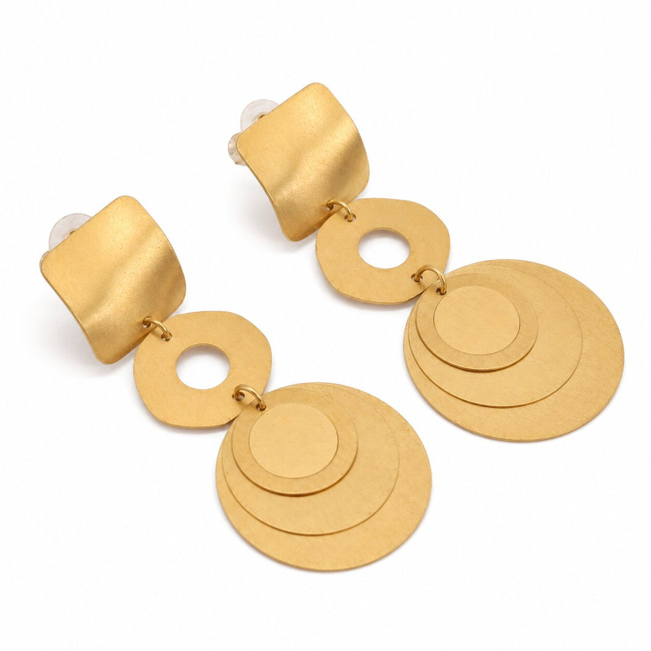 Brushed Finish Geometric Disc Drop Earrings