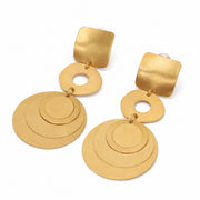 Brushed Finish Geometric Disc Drop Earrings