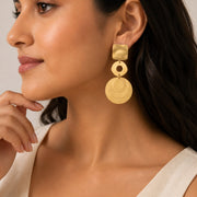 Brushed Finish Geometric Disc Drop Earrings