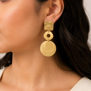 Brushed Finish Geometric Disc Drop Earrings
