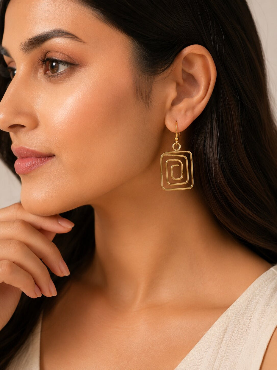 Gold Plated Geometric Rectangle Drop Earrings