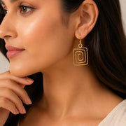 Gold Plated Geometric Rectangle Drop Earrings
