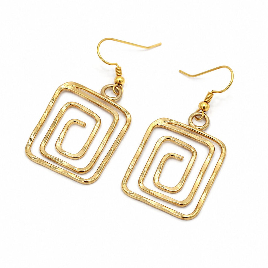 Gold Plated Geometric Rectangle Drop Earrings