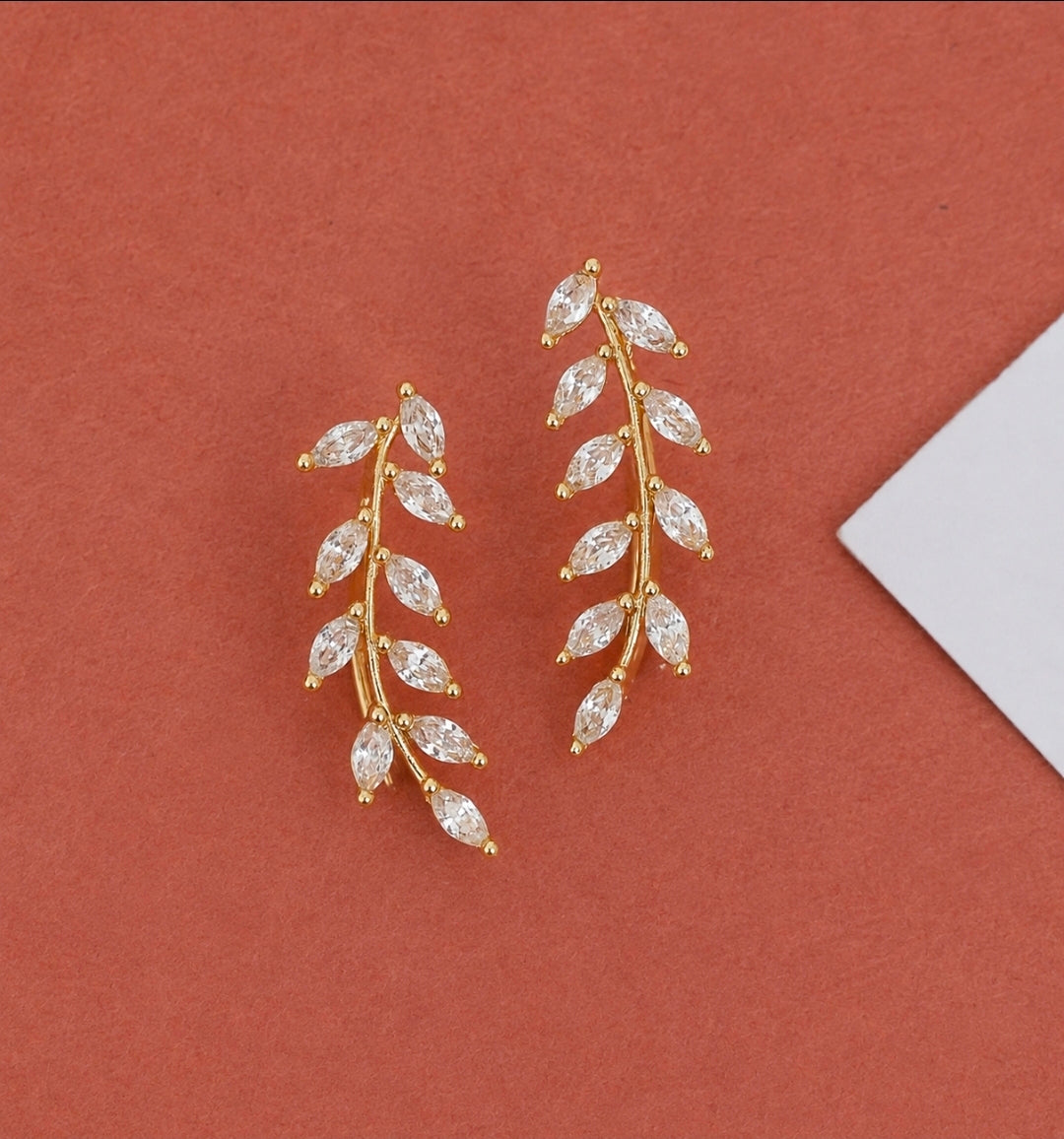 Gold Plated Botanical Vine Dangle Ear Cuffs