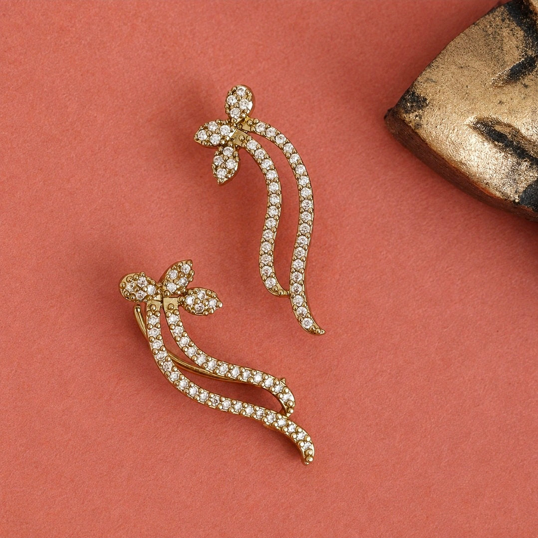 Mehendi Plated Graceful Floral Curve Ear Cuffs