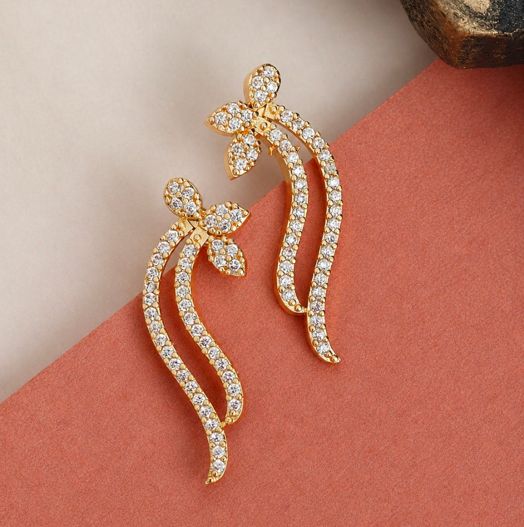 Gold Plated Graceful Floral Curve Ear Cuffs
