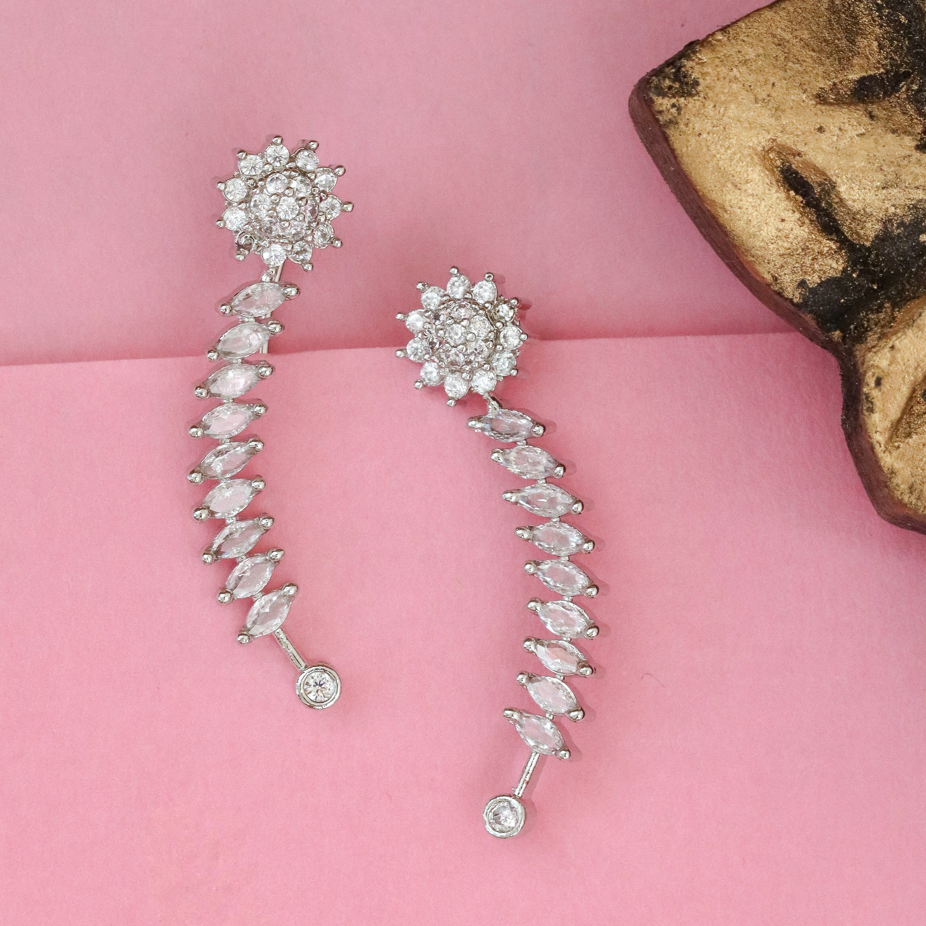 Rhodium Plated Elegant Floral Vine Ear Cuffs