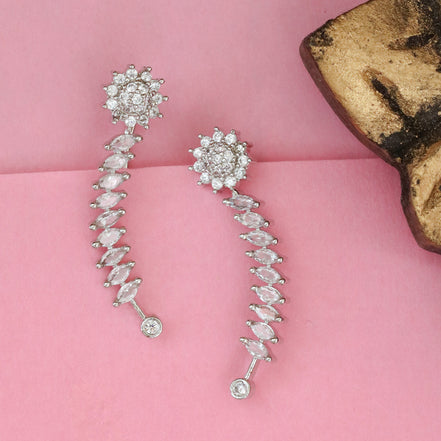 Rhodium Plated Elegant Floral Vine Ear Cuffs