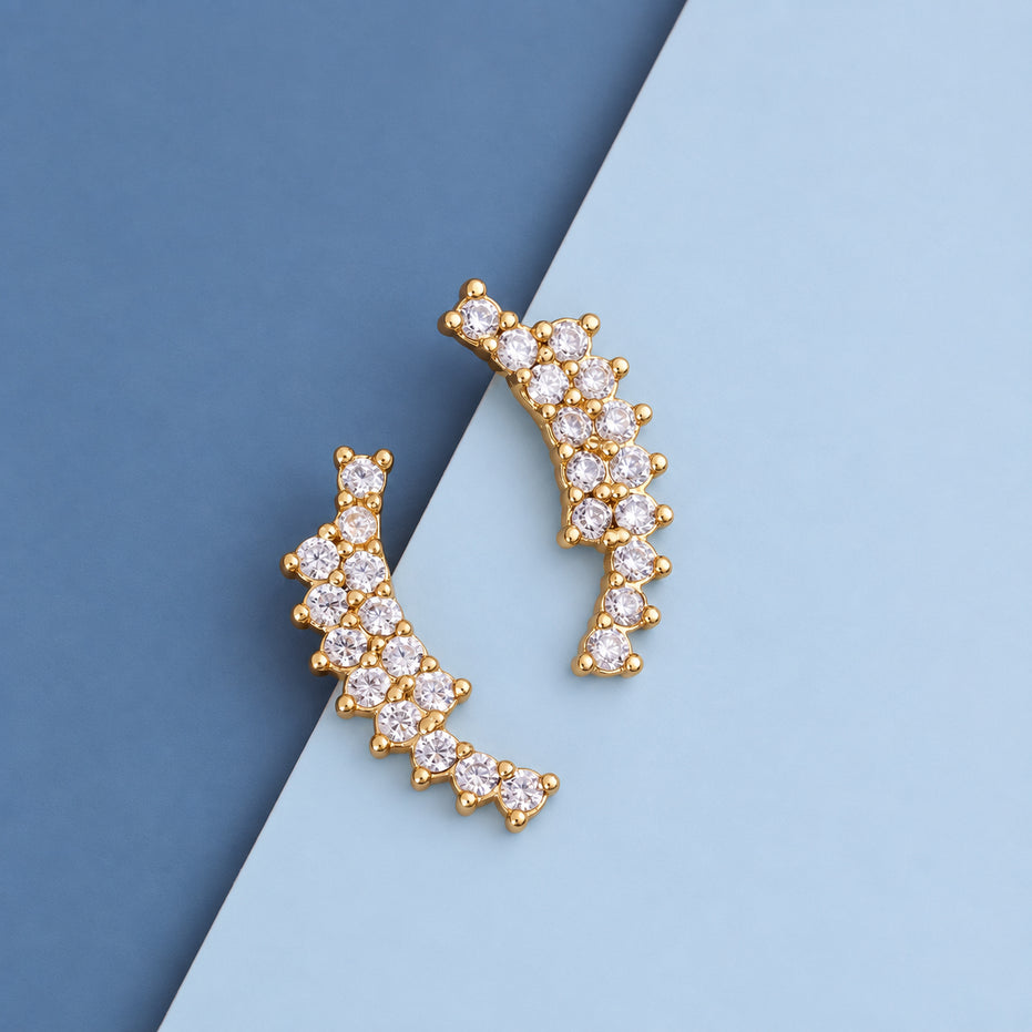Gold Plated Round CZ Cluster Pattern Ear Cuffs