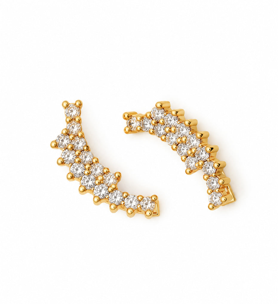Gold Plated Round CZ Cluster Pattern Ear Cuffs