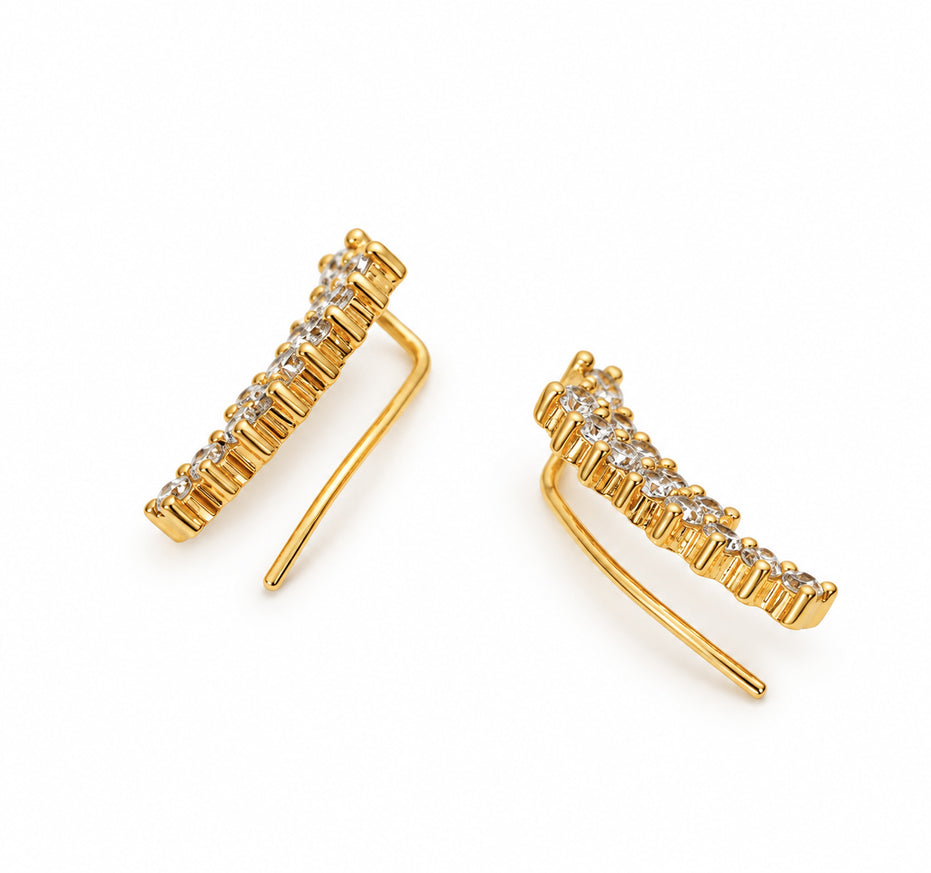 Gold Plated Round CZ Cluster Pattern Ear Cuffs