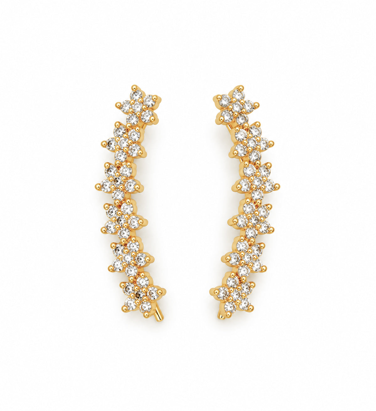 Gold Plated Floral Cluster Crystal Ear Cuffs