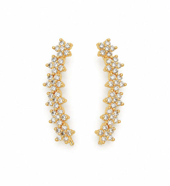 Gold Plated Floral Cluster Crystal Ear Cuffs