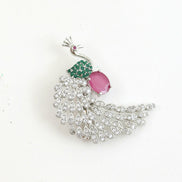 Rhodium Plated AD Multi-Stone Peacock Saree Pin